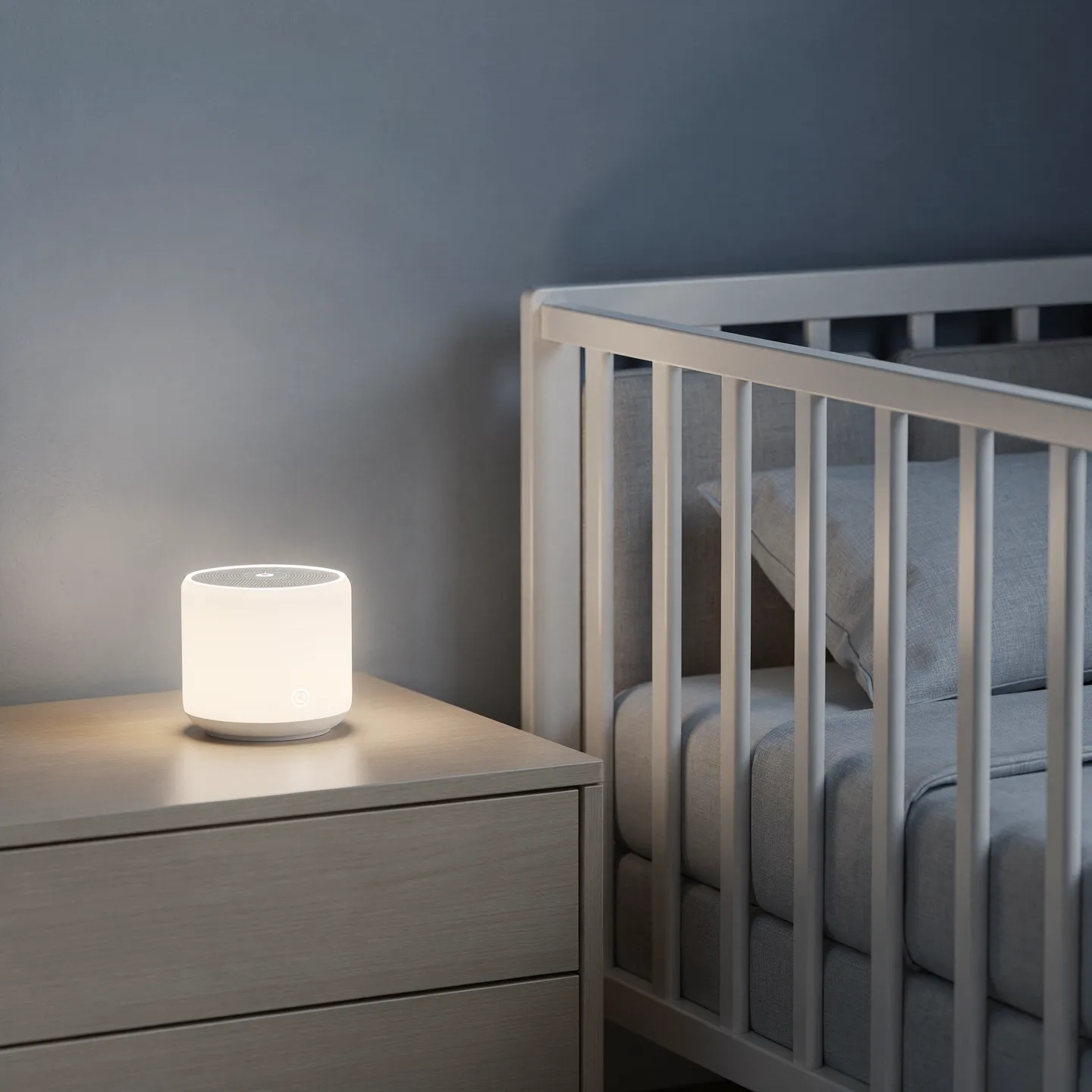 Habitación tranquila con luz nocturna junto a la cuna